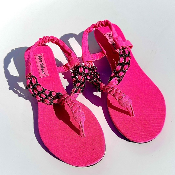 Betsey Johnson Shoes - Betsey Johnson Thong Chain Fabric Sandals Hot Pink Size 8